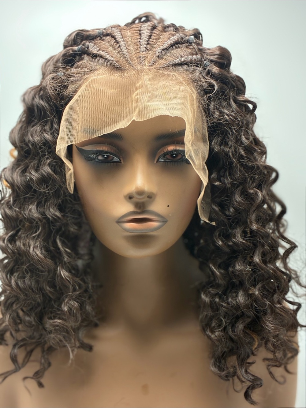 Lace Front Curly Wig - Dark Brown. Synthetic. 16”